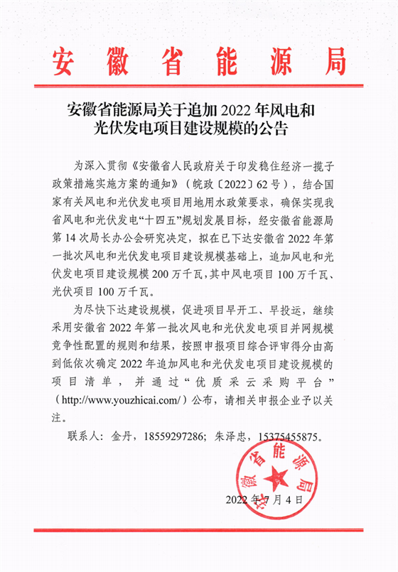 再加1GW光伏+1GW風(fēng)電！安徽2022年風(fēng)光項目建設(shè)規(guī)模擬至5GW！