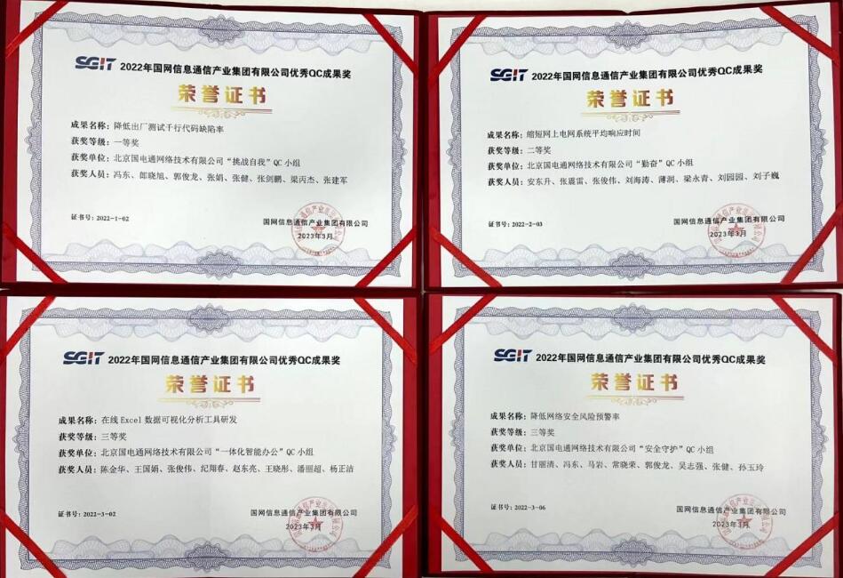 信產國電通四項QC成果分獲國網信通產業(yè)集團2022年優(yōu)秀QC小組成果一、二、三等獎
