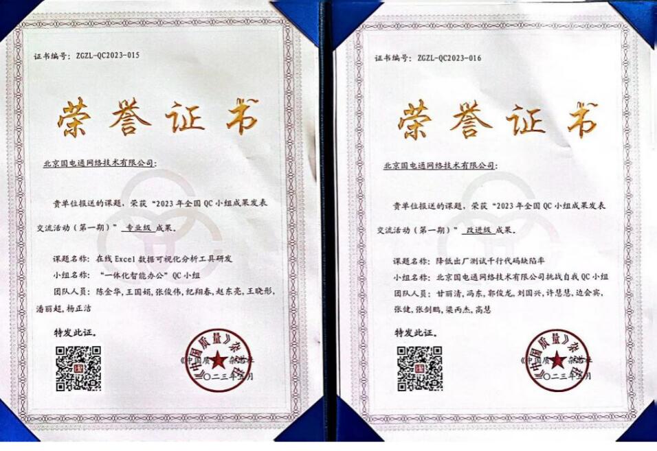 國(guó)網(wǎng)信通產(chǎn)業(yè)集團(tuán)國(guó)電通兩項(xiàng)QC成果分獲2023年全國(guó)QC小組成果二、三等獎(jiǎng)